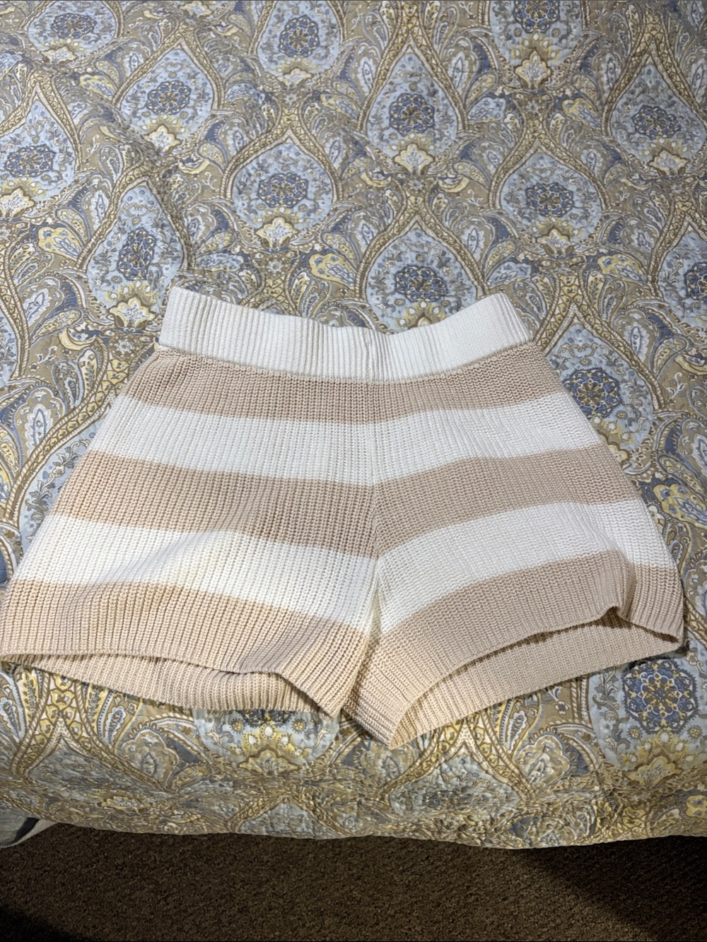 Sincerely Jules Cream & Tan Striped Knit Shorts